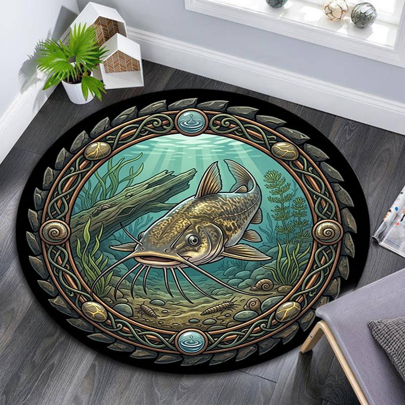 Underwater Catfish Scene Round Area Rug Under Office Chairs Bedroom Living Room Home Decor