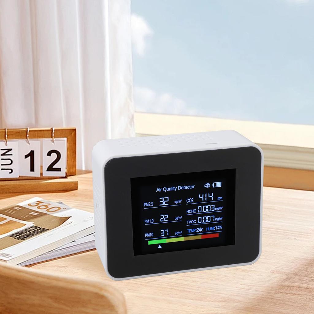 Indoor   Quality Meter 8 in 1 CO2 Detector NDIR Sensor Detect PM2.5 PM10 PM1.0 HCHO TVOC Temp Humidity with Alarm