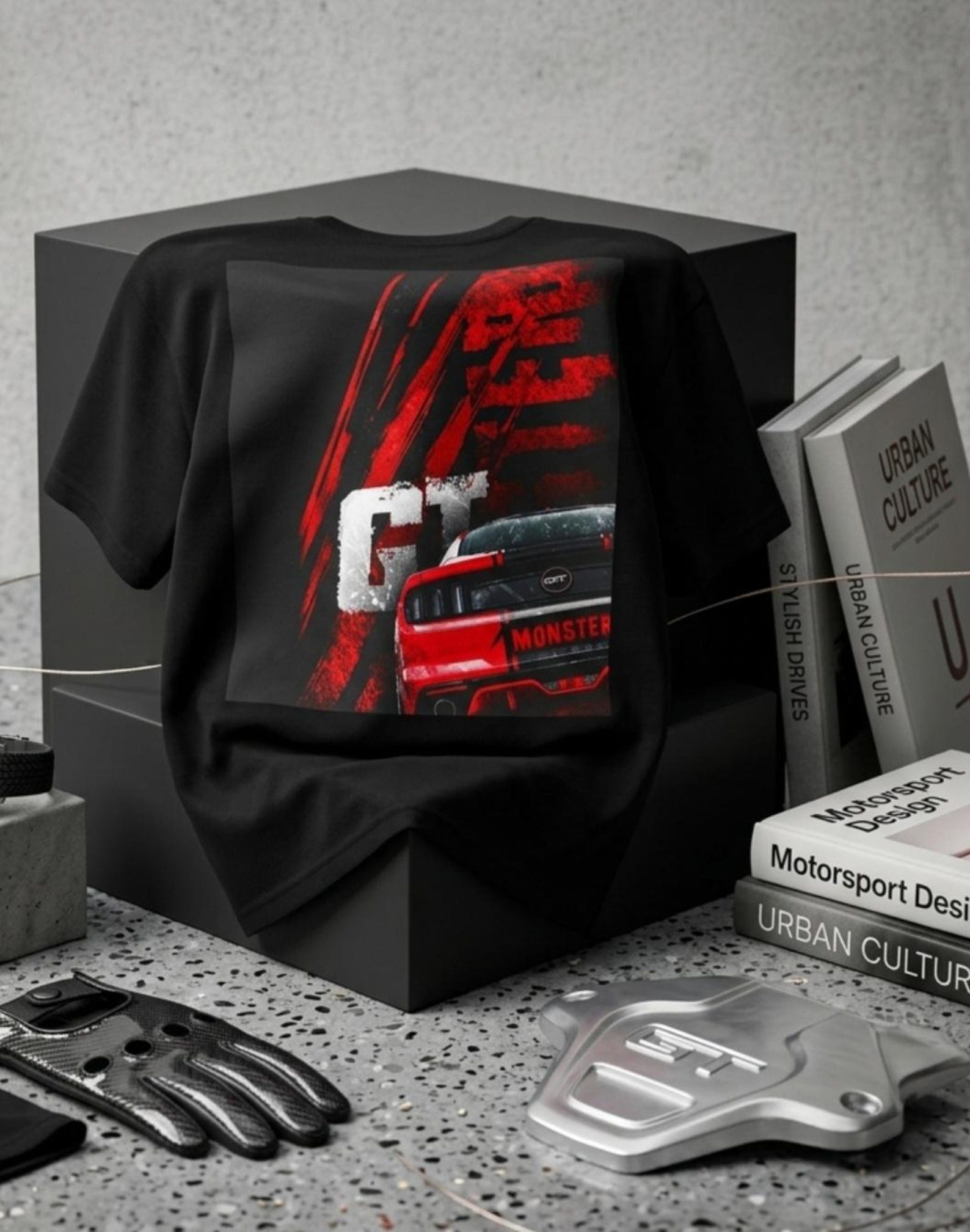 Racecar Graphic Tee | Muscle Car Illustration, Red Black Drift Design L