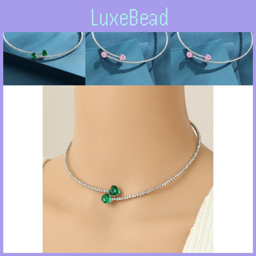 Elegant Double Layer Heart Shaped Zirconia Water Drop Necklace For Fashionable Women With Romantic Pink And Love Green Colors