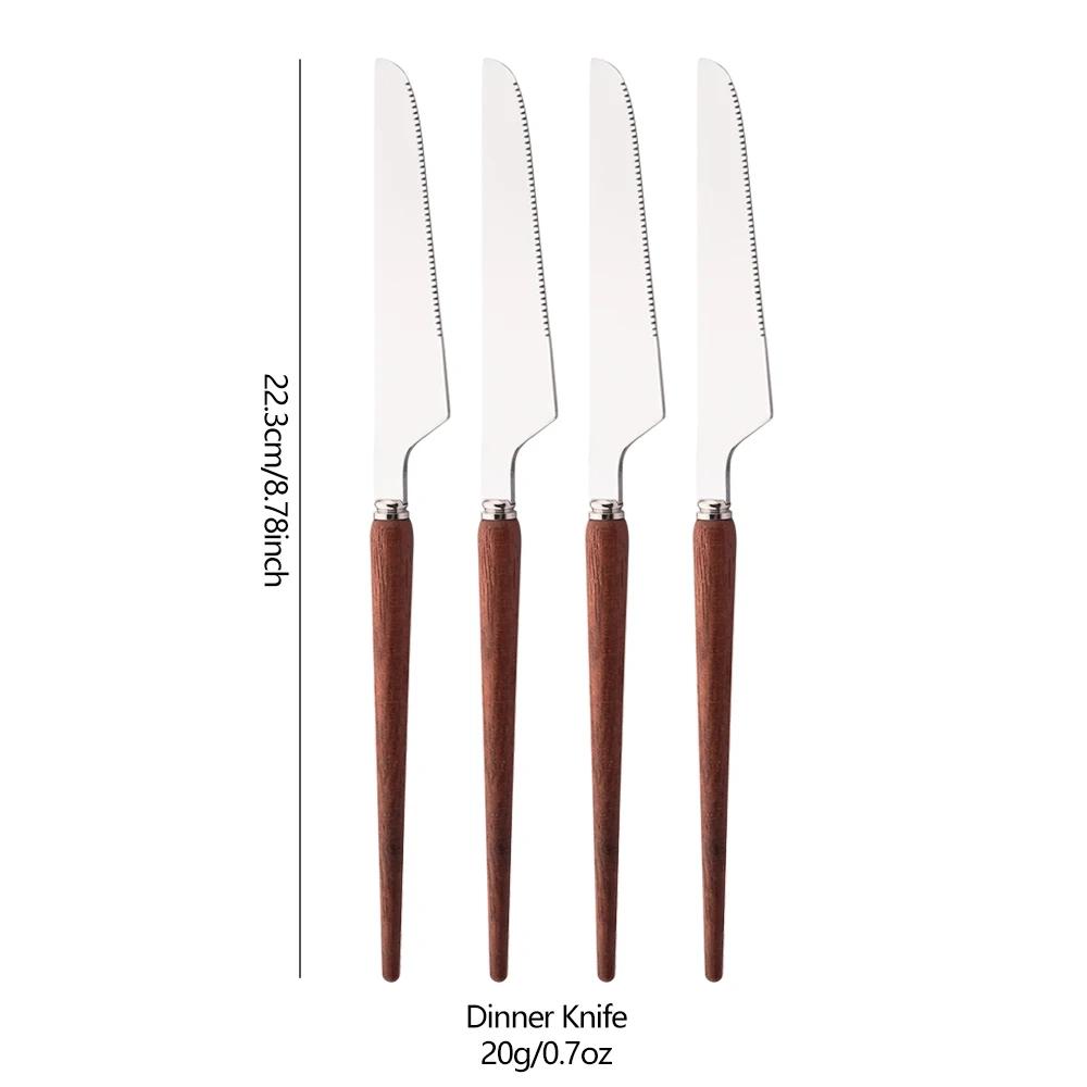 4/20Pcs Imitation Wooden Handle Cutlery Set Brown Silver Dinnerware Set Knife Fork Spoons Tableware Stainless Steel Flatware