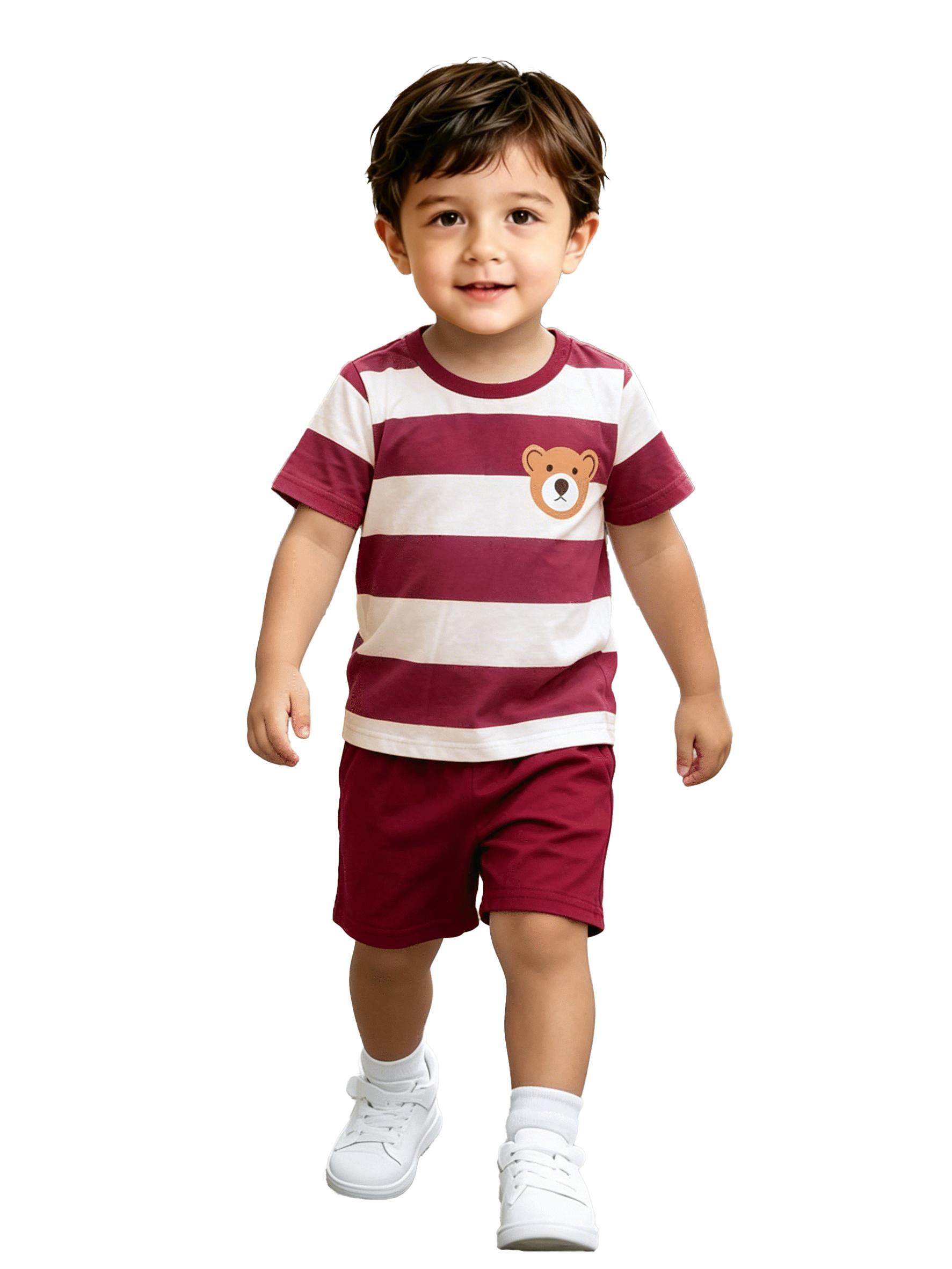 Summer Boys Striped Short Sleeve Shorts 2-Piece Set, Casual Kids Outfit for Home & Outdoor Wear 1-2Y разноцветный