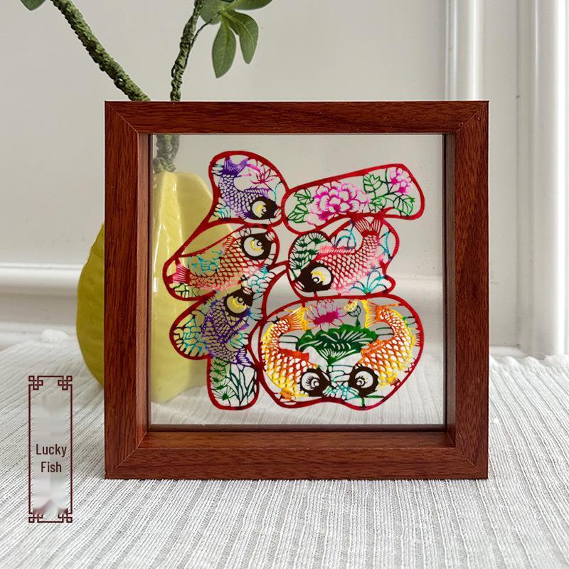 Xianci Double-Sided Transparent Frame: A4 Paper-Cut Calligraphy Fu Character Display Stand