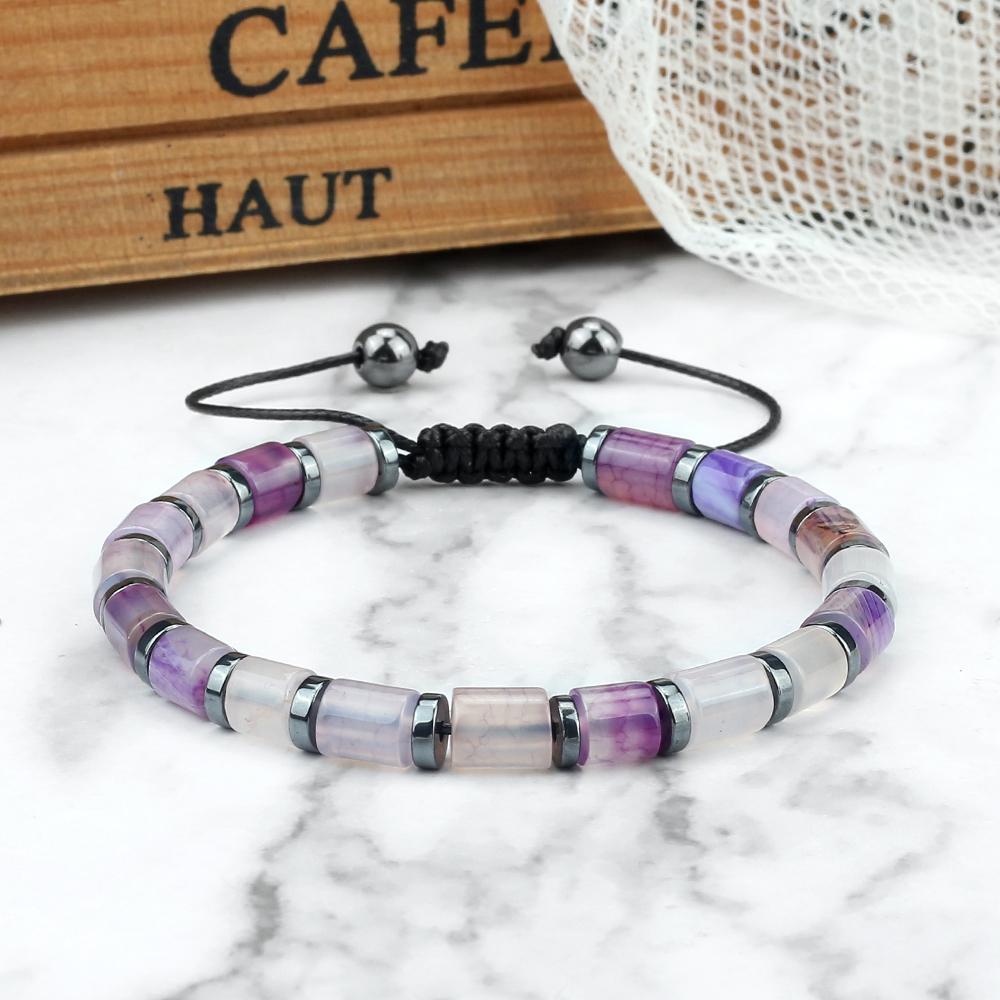 6mm Tiger Eye Onyx Bracelet Adjustable Natural Stone Cylinder Beads Black Obsidian Spacers Stretch Bangle Men Women Gift Jewelry