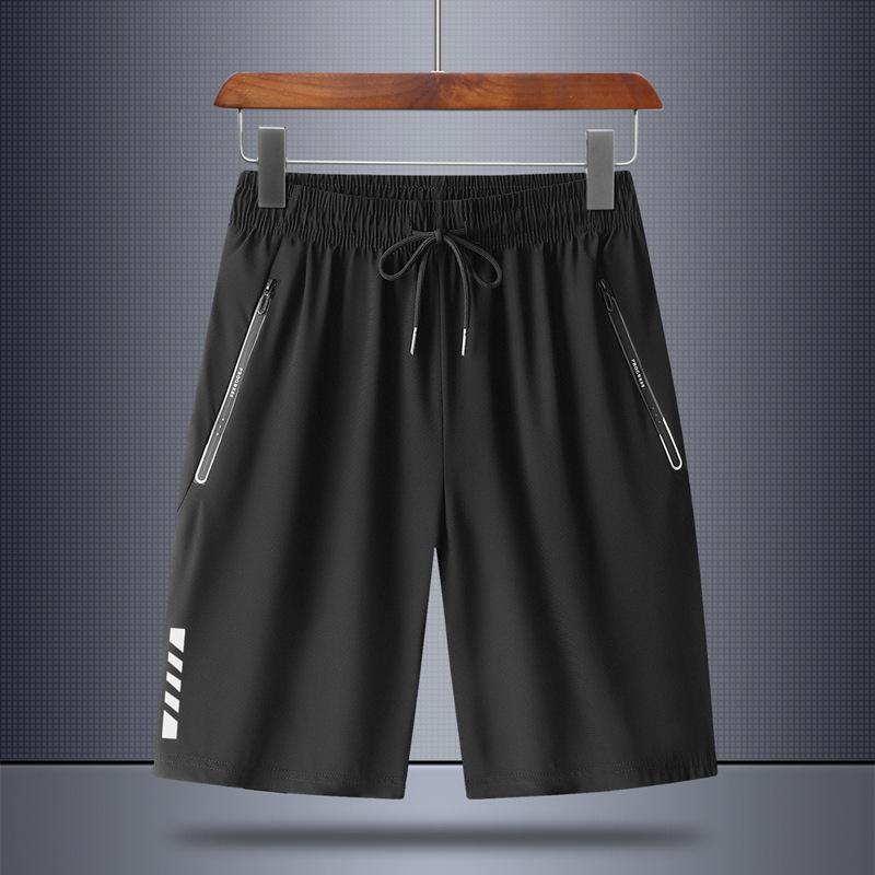 

Летние шорты из ледяного шелка, мужские тонкие быстросохнущие брюки длиной пять четвертей для верхней одежды, больших размеров, свободные, повседневные спортивные штаны 6XL чёрный