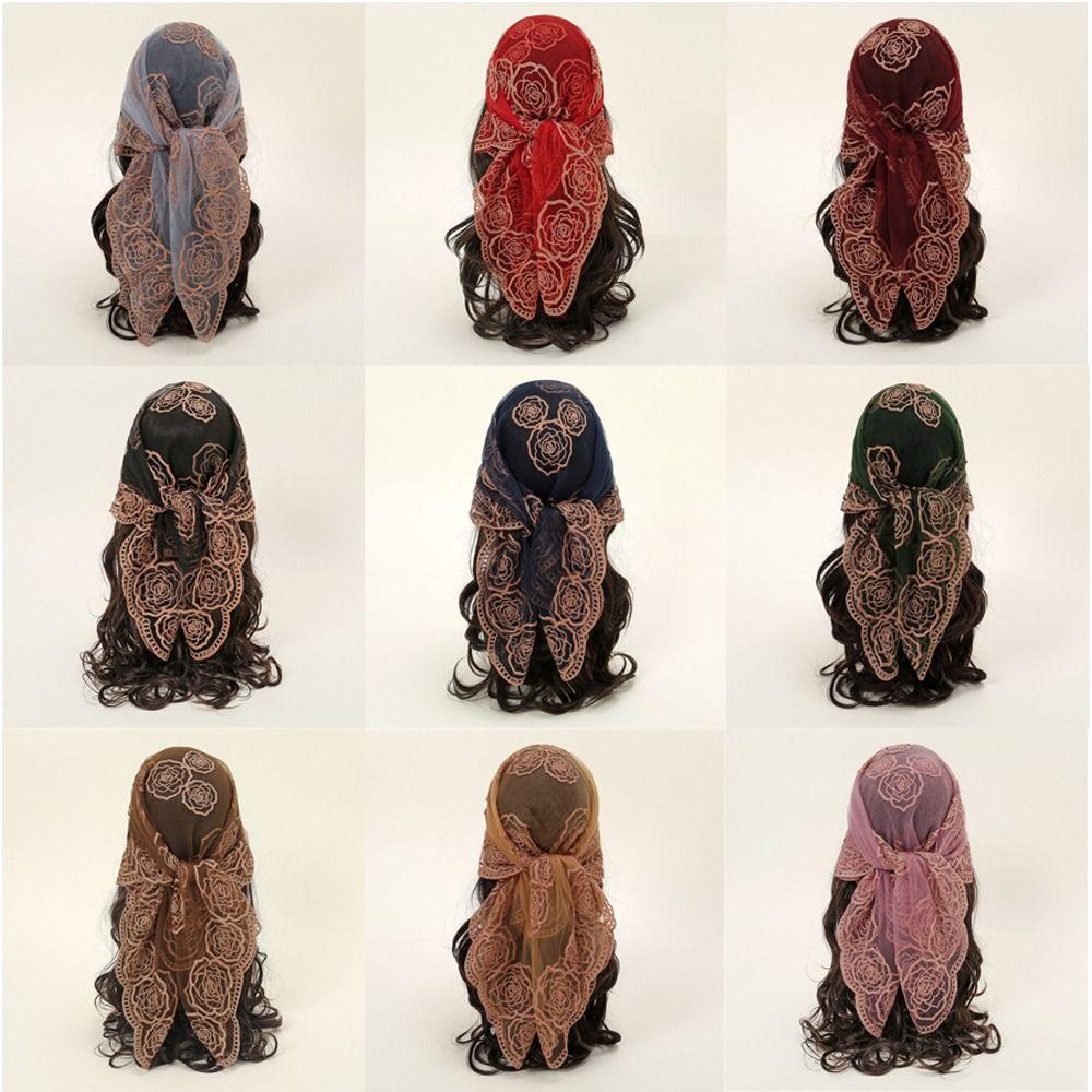 Floral Embroidery Lace Scarf Lightweight Sunscreen Shawls Fashion Headscarf Summer