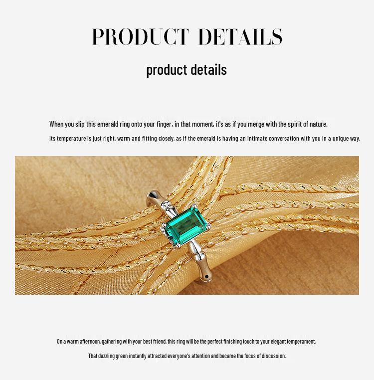 High-End Retro 925 Sterling Silver Emerald Diamond Ring