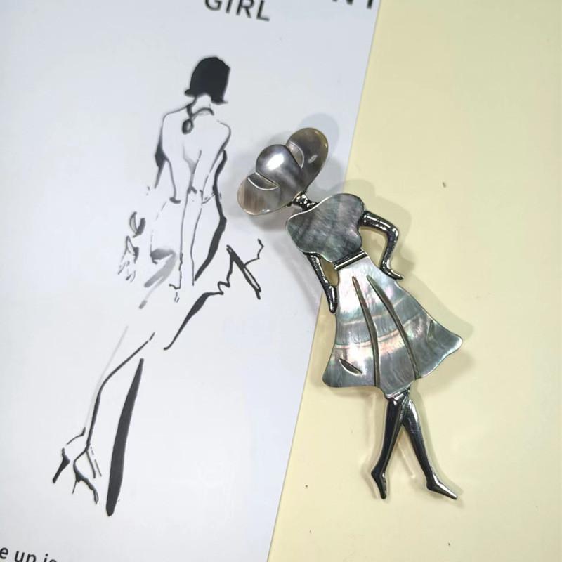 Art Nouveau Shell Dancer Brooch For Women Men With Handcrafted Inlay Fashion Accessory