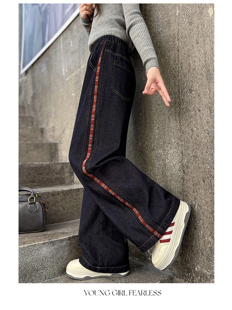 2025 Dívčí zimní kalhoty s fleecovou podšívkou: Silné džíny se širokými nohavicemi pro velké děti