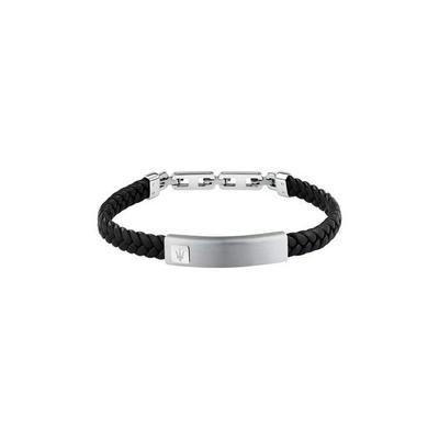 Jewels Silver Stainless Steel With Black Recycled Leather Bracelet JM525AVE34 For Men