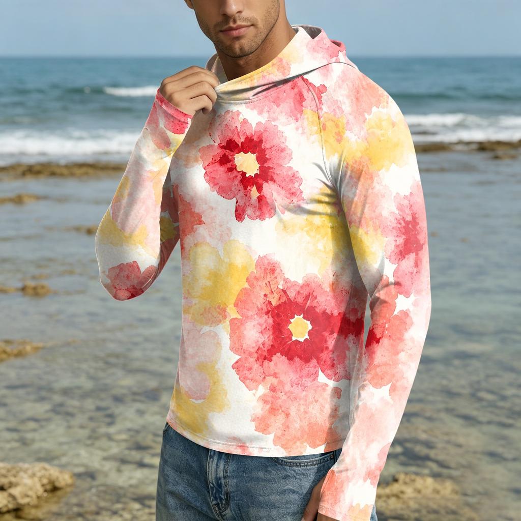 Men's UPF50+ Sun Protection Hoodie Lightweight Quick Dry Long Sleeve Hooded Shirt Breathable Outdoor Sportswear for Hiking Running Fishing