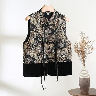 Vintage Embroidery Fashion Vest Femininity Disc-buckled Tassel Stand-up Collar Vest Vest