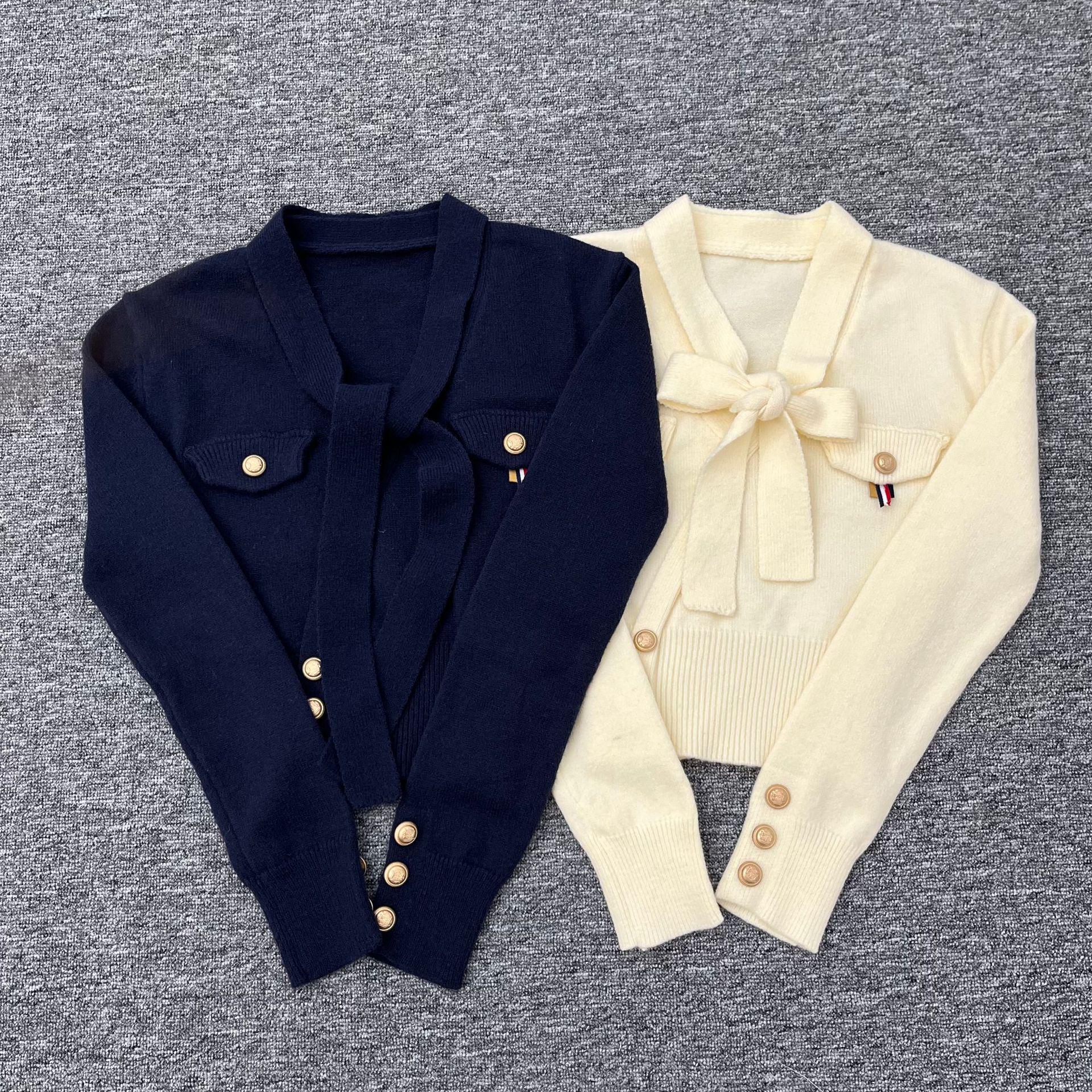 

2024 Autumn/Winter PB&ZA Women s Slim Fit Bow Tie Pullover Knitwear Large