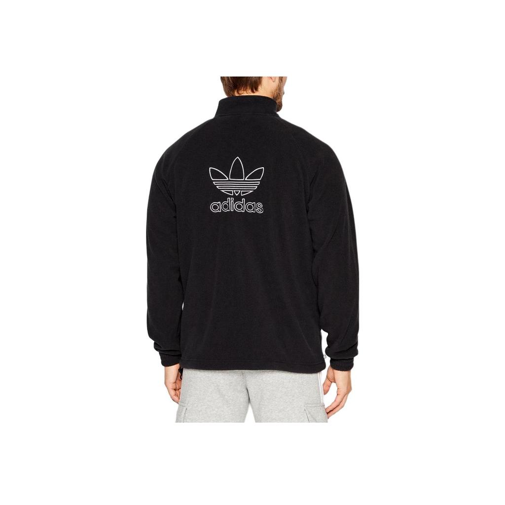 Adidas Originals FW22 Trefoil Fz Teddy Print Zip Collar Jacket Men Outerwear Black HK7295