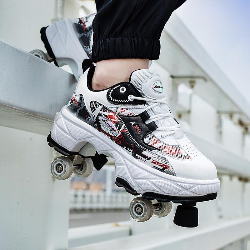 Roller Roller Shoes 4-wheel Deformation Shoes Roller Skates Men's and Women's Adult Runaway Shoes Skating Shoes Shoes with Wheels