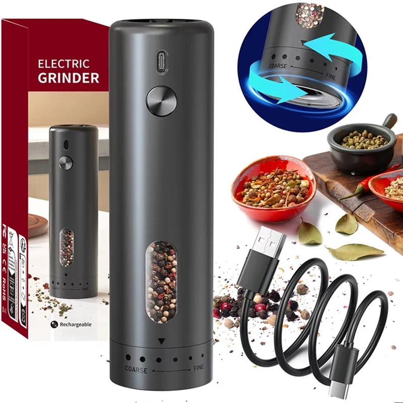 External Adjustable Pepper Grinder Portable Fashion Design Salt and Pepper Mill Rechargeable Electric Spice Grinder Kitchen Tool