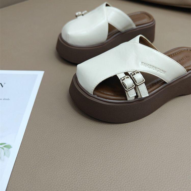 French Slippers Women's Summer Outer Wear 2025 New Korean Version Retro Temperament Casual Lazy Temperament Thick-bottomed Cool Slippers