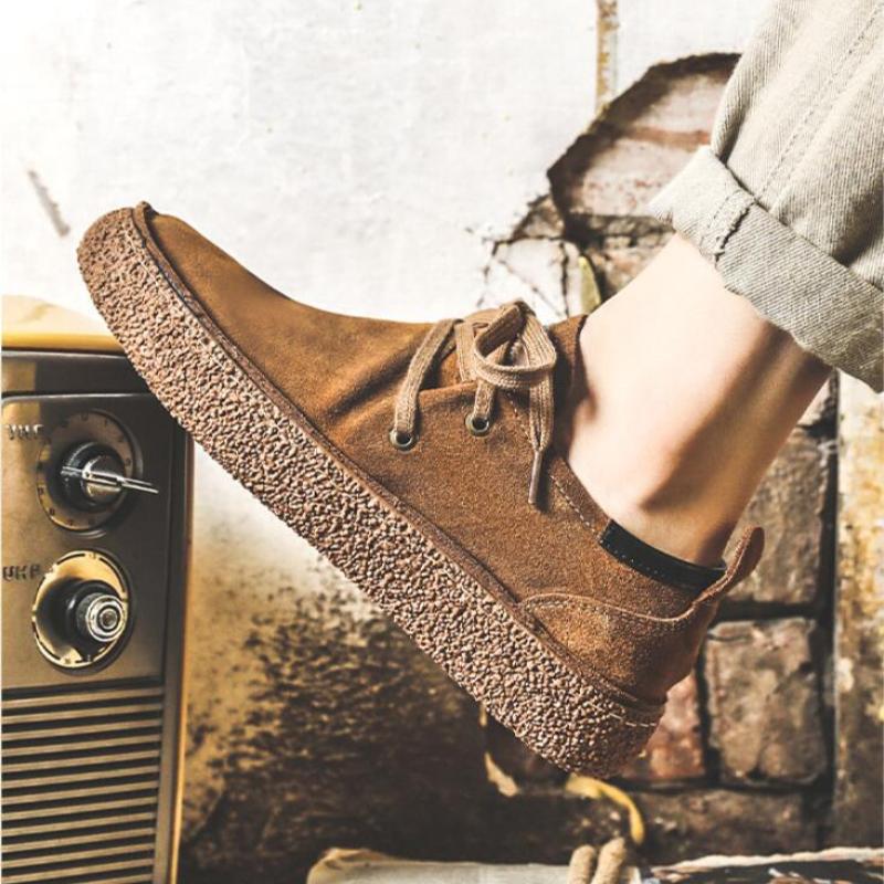 Men's Casual Shoes Suede Genuine Leather Men Comfortable Driving Flats Mens Wear-resisting Non-slip Retro Desert Shoes