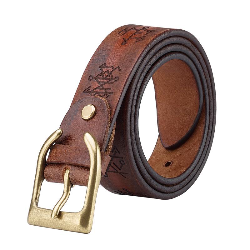 Genuine Leather Thickened Retro Cowhide Men's Belt - Handmade, Embossed, Casual, Versatile Jeans Waistband