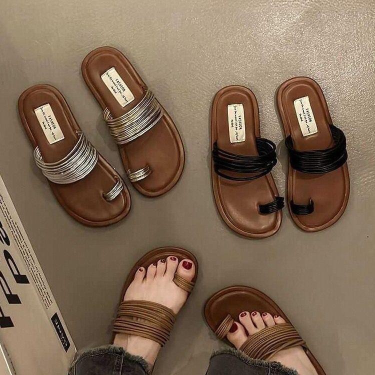 

Сандалии очень маленького размера женские туфли тапочки 2025 лето для улицы женские 2025 новый набор с пальцем прохладные тапочки женские летние 40 коричневый