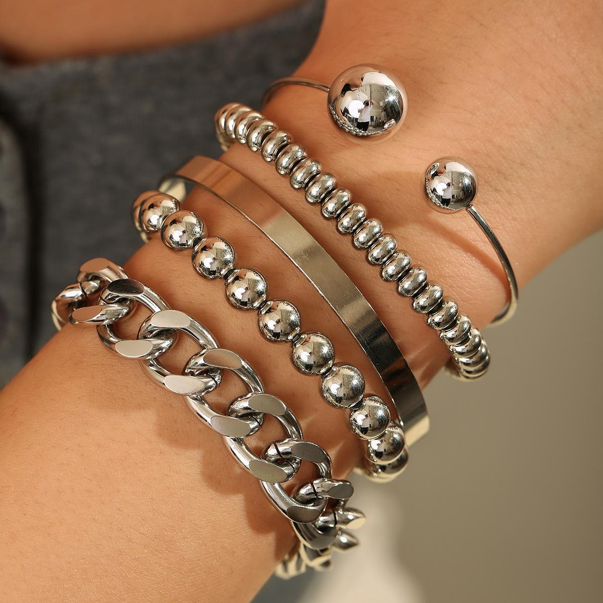 Hot-selling exaggerated round bead designer bracelet set personalized hollow stacking jewelry
