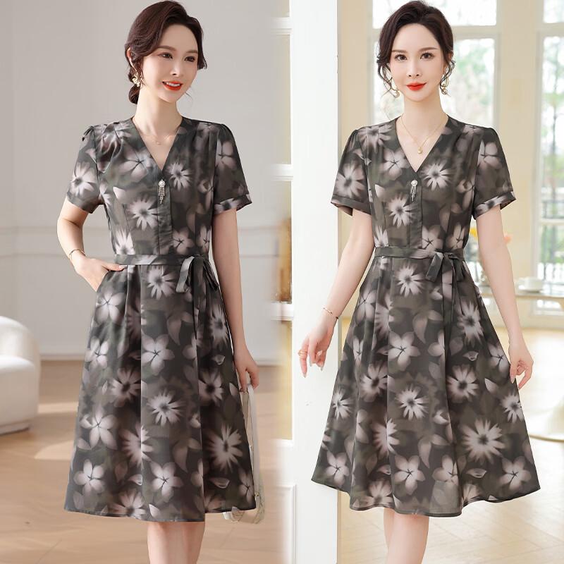 Yalu Women s V-Neck Summer Print Midi Dress L