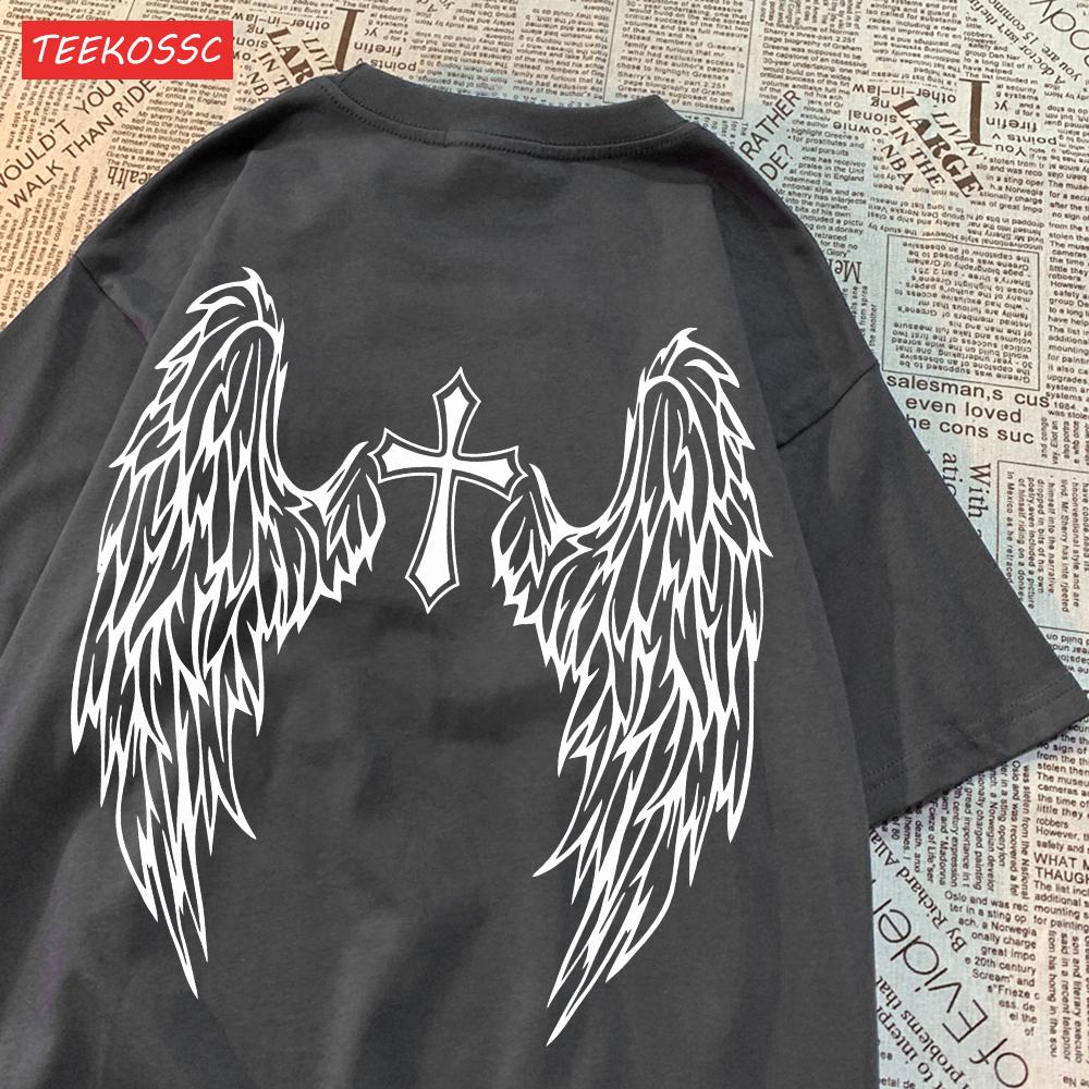 Casual Cotton Womens TShirts Cross Body And Flying Wings Funny Prints Short Sleeve ONeck Soft Oversize Fashion Female Clothes