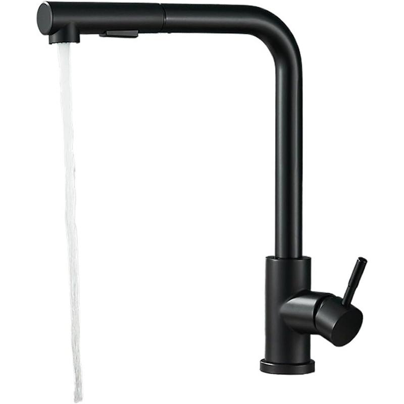 Black Kitchen Faucet Pull Down Modern Vanity Steel Kitchen Bathtub Shower Pre Rinse Bidet Sink Faucet With Pull Down Sprayer (Black,Brushed) чёрный