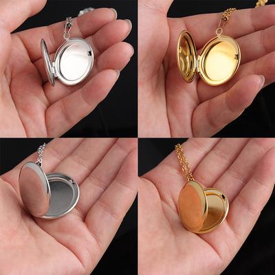 1PC Women Necklace Round Shaped Photo Locket Pendant Snake Chains Jewelry Gift Pendant Decoration