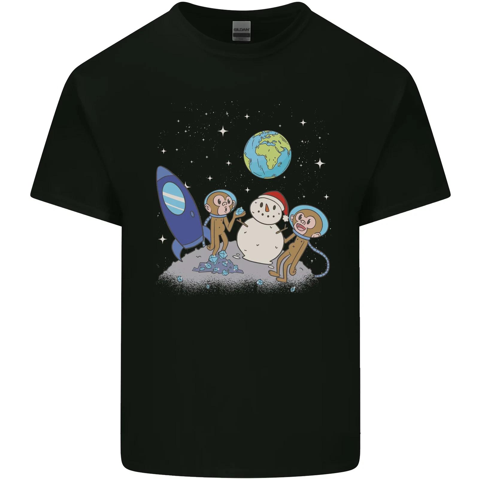 Space Monkeys Aliens UFO Christmas Snowman Kids T-Shirt Childrens M
