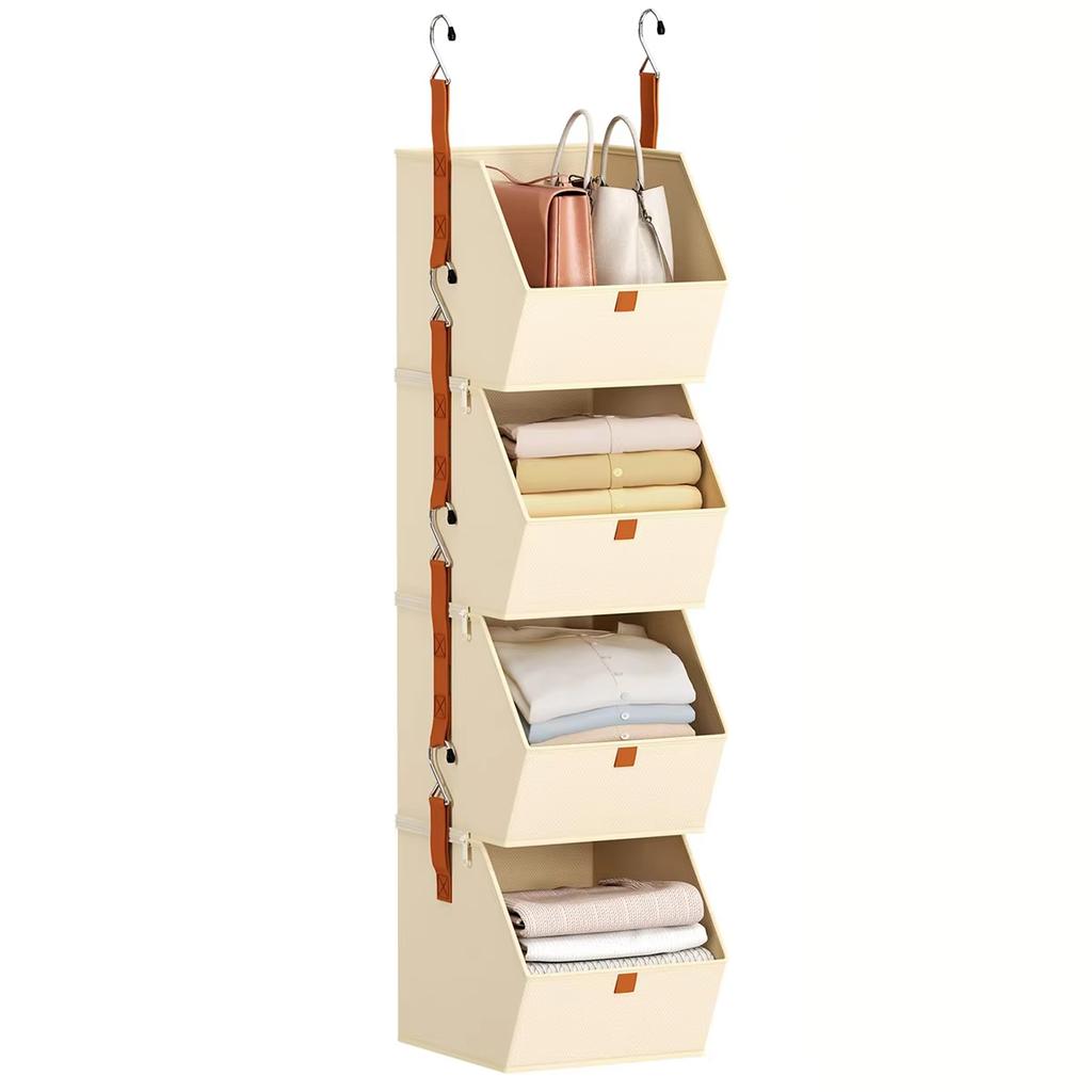 4 Tier Hanging Closet Organizer Large Capacity Foldable Clothes Organizer Rack Storage Bins Bedroom Organization Bag
