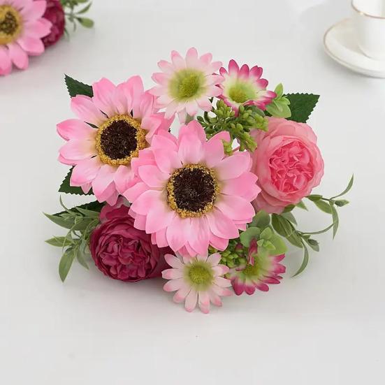 Artificial Sunflower Stem Realistic Fake Silk Sunflower Peony Wildflower Bouquet for Bridal Bouquets Wedding Centerpieces Home Party Table Vase Decor