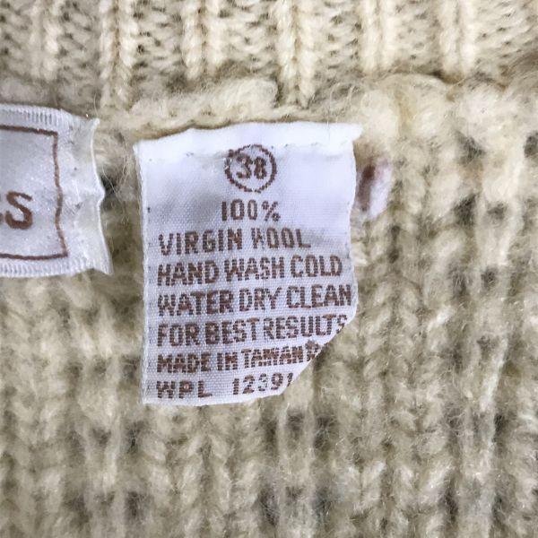 Northern Isles 100% Virgin Wool Long Cardigan Women M Ivory Aran Pattern Vintage(USED)