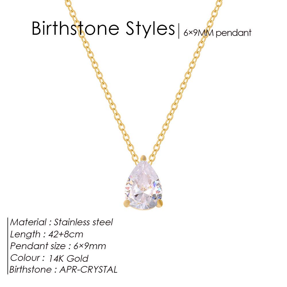 Teardrop Pear-Shaped Zircon Necklace, Titanium Steel with December Birthstone, Non-Fading Vacuum-Plated Jewelry