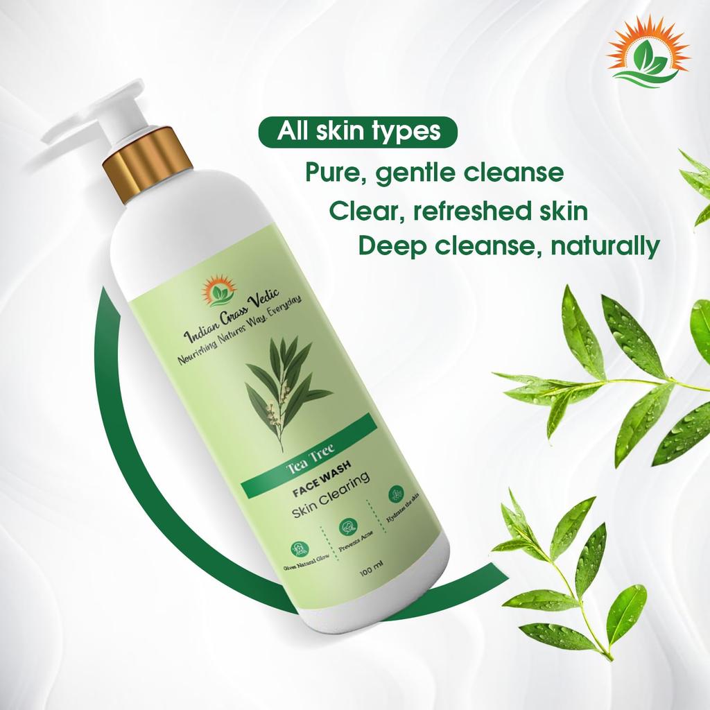 India Grass Vedic Tea Tree Face Wash: Purifying Blend Harnesses the Tea Tree's Clarifying Power and Ayurvedic Herbs To Deeply Cleanse Pores