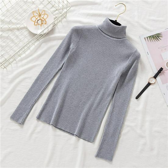 2025 Autumn/Winter Women's High Neck Pullover Sweater, Long Sleeve, Slim Fit, Solid Color Knitwear