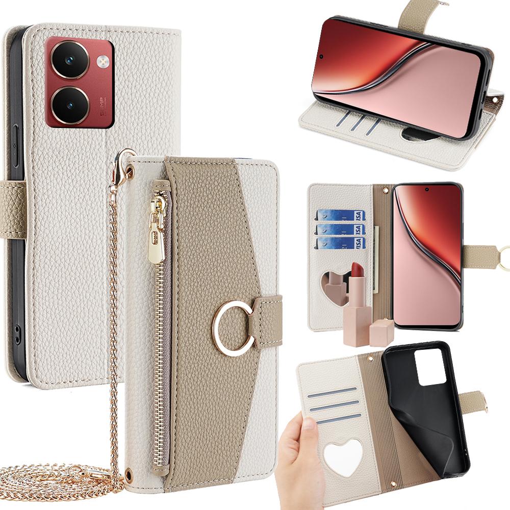 For Realme P3 Ultra 5G Case Mirror Wallet Leather Phone Cover with Chain Shoulder Strap