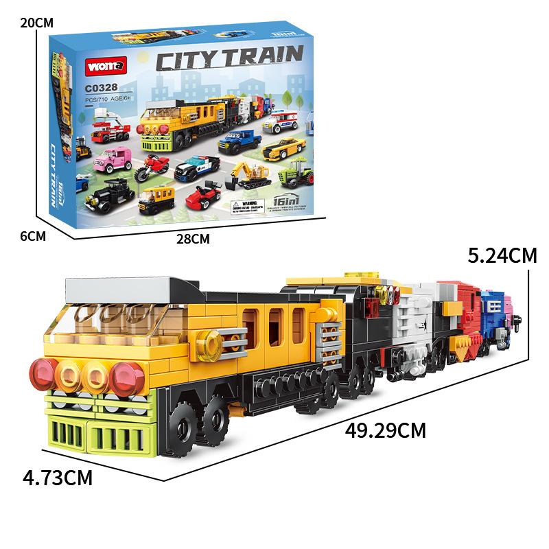 Boys And Girls Car Model City Train Fire Truck Toy Police Car 16 In 1 Assembly Diy Building Block