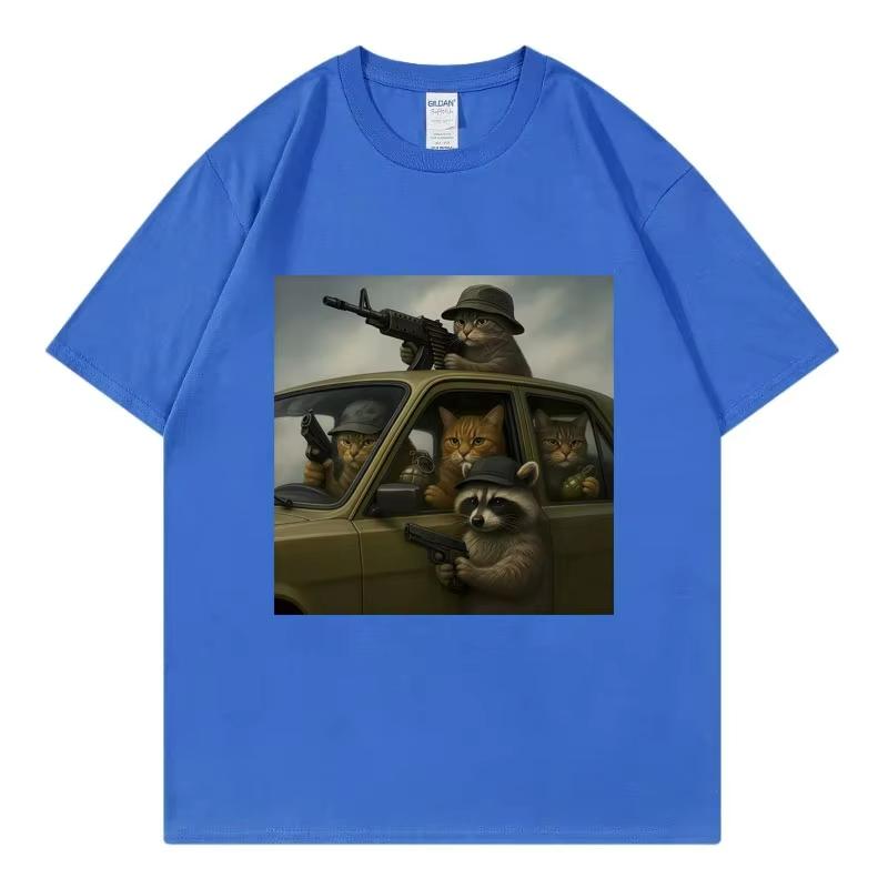 Funny Cat Gang Graphic T Shirts Men Women Vintage Fashion Short Sleeve T-shirts High Quality Cotton Oversized T-shirt Streetwear