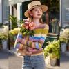 Damen-Strickjacke im koreanischen Stil, gestreift, Wollmischung