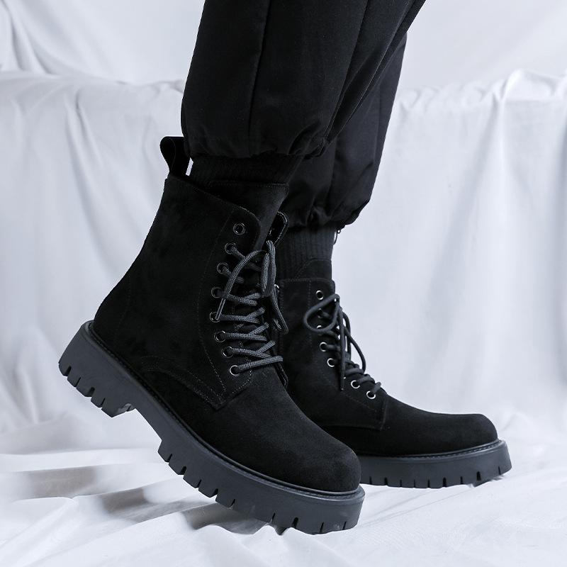 2024 men's new high-top Martin boots British style thick-soled heightened large-size lace-up velvet boots men's 3302-R