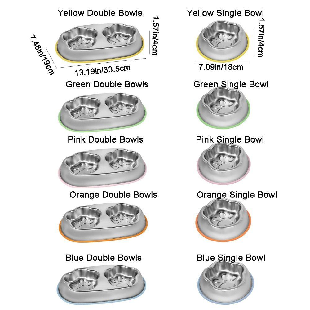 Single/Double Bowl Stainless Steel Cat Bowl Non Slip Pet Drinking Bowl For Dogs Cats
