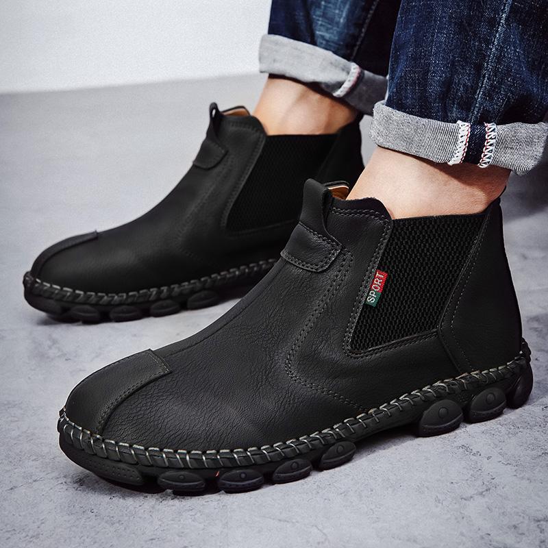 Mens Handmade Genuine Leather Boots Large Size Comfortable Ankle Boots for Men Casual Shoes Outdoor Boots Chelsea Boots
