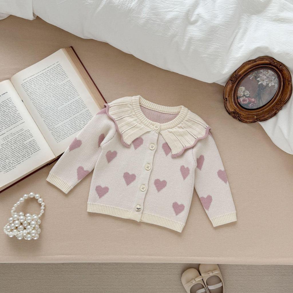 Baby Girl Strappy Romper & Peter Pan Collar Heart Jacket Set - Autumn/Winter Collection