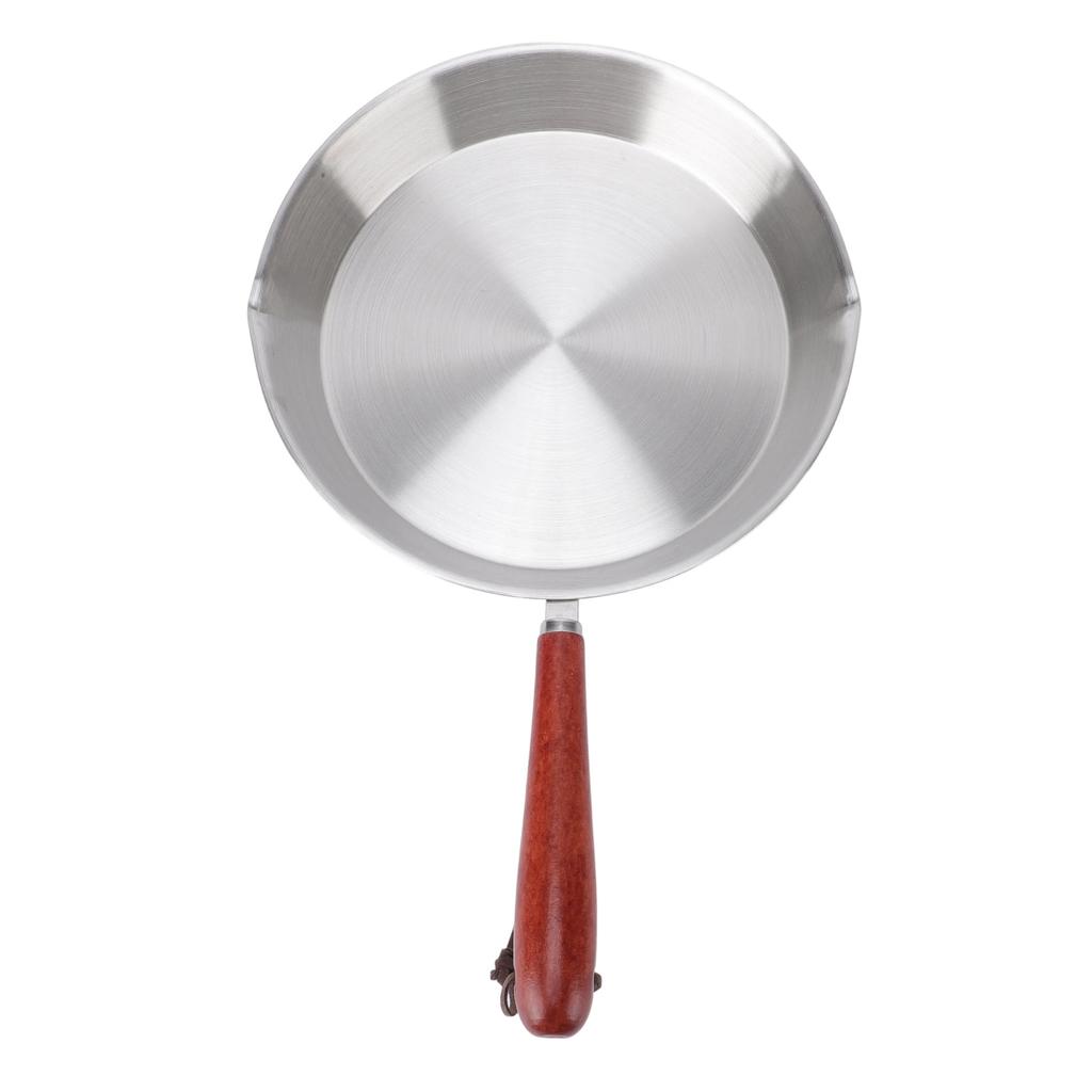304 Stainless Steel Egg Frying Pan Small Omelet Pan with Pouring Spout Wooden Handle for Cooking Breakfast Pancakes