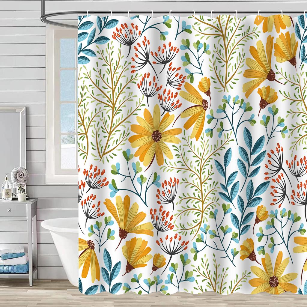 Shower Curtain Waterproof And Mildew-Proof 3D Digital Printing Plant Printing Shower Curtain Child Bathroom Partition Curtain