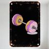 Vintage Rustic Barbell Donut Weights Metal Tin Sign Playful Fitness & Treats Art Decor for Home Cave Bar Club Restaurant Man Cav
