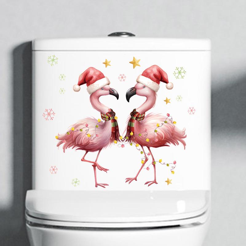 Autocolant de perete cu flamingo Moș Crăciun de desene animate Decor de Crăciun Fericit Mural Festival Decor Home Decalcomanii autoadezivi de Anul Nou