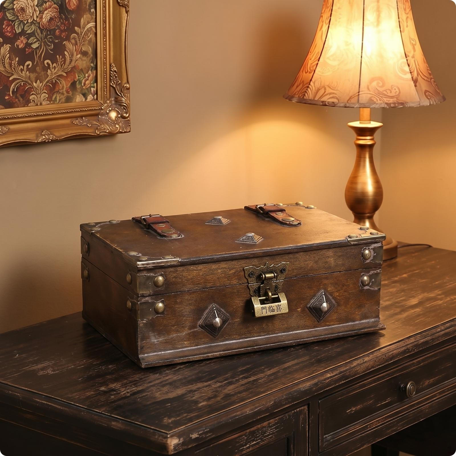 Wooden Storage Box with Lid Vintage Hinged AntiqueStyle Decorative Treasure