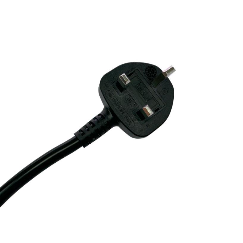 UK 13A Moulded Plug Cord, 3-Core 1.5mm² Pure Copper, 2M Black Cable, 13A Fuse, C13 Connector